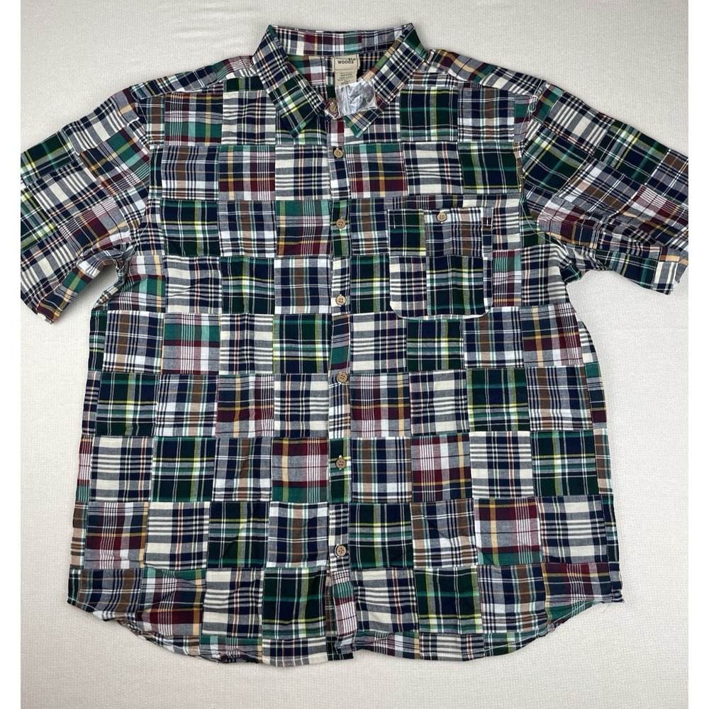 Scandia Woods Mens‎ XL Patchwork Quilt Check Plaid Button Short Sleeve Shirt NEW